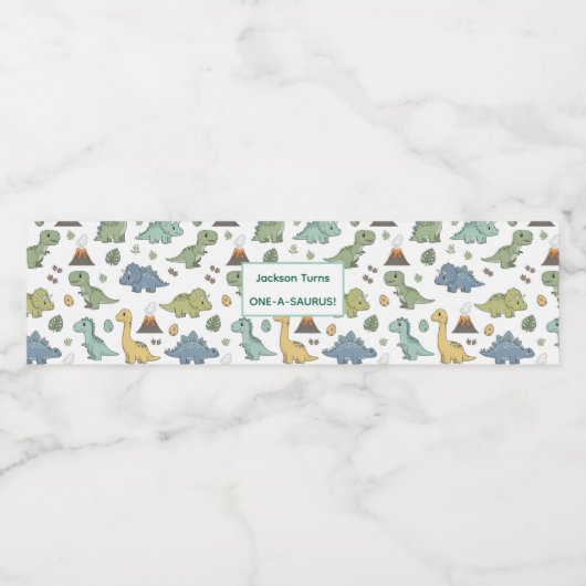 Cute Dino Pattern Customizable Party Label Set Waterfles Etiket (Enkel label)