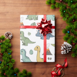 Cute Dino Pattern Kids Birthday Wrapping Paper Cadeaupapier