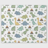 Cute Dino Pattern Kids Birthday Wrapping Paper Cadeaupapier (Vlak)