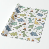 Cute Dino Pattern Kids Birthday Wrapping Paper Cadeaupapier (Uitgerold)