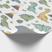 Cute Dino Pattern Kids Birthday Wrapping Paper Cadeaupapier (Hoek)