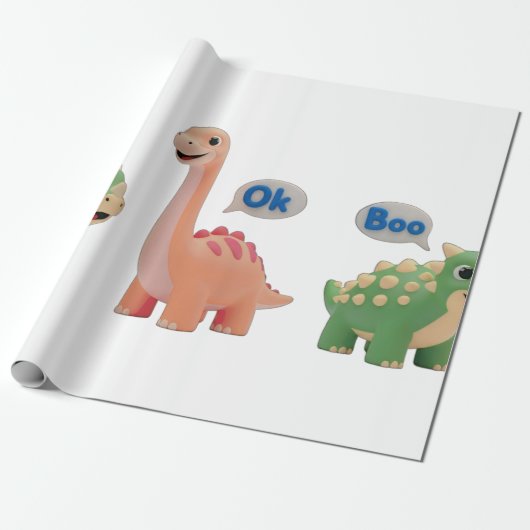 Cute Dino surprise Wrapping Paper Cadeaupapier (Uitgerold)
