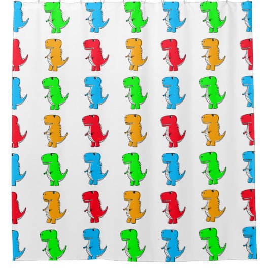 Cute Dino Tekenpatroon op wit Douchegordijn (Voorkant)