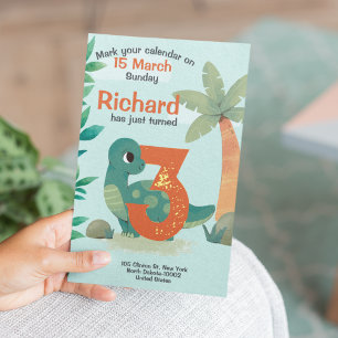 Cute Dino Thema Kinderverjaardagsfeestje Kaart