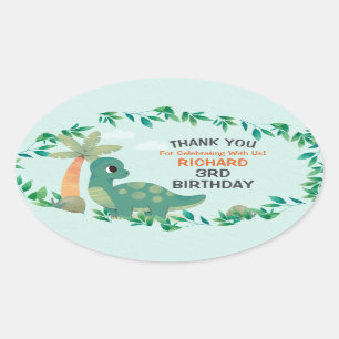 Cute Dino ThUnited Kind Birthday Party Ovale Sticker