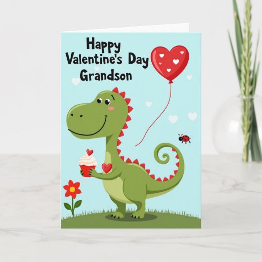 Cute Dino Valentines Grandson Card Kaart (Voorkant)