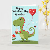 Cute Dino Valentines Grandson Card Kaart (Gele Bloem)