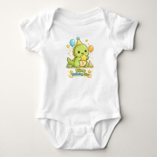 Cute Dino Verjaardag Ster Baby Bodysuit (Voorkant)