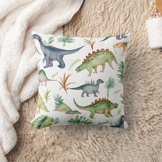 Cute Dino Waterverf Green Pattern Kinder Kussen (Deken)