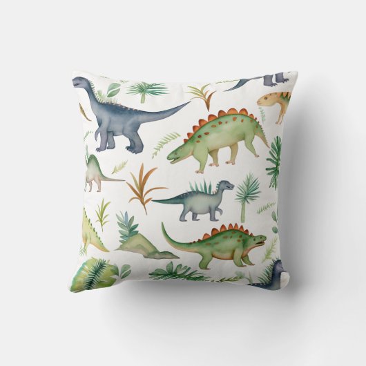 Cute Dino Waterverf Green Pattern Kinder Kussen (Achterkant)