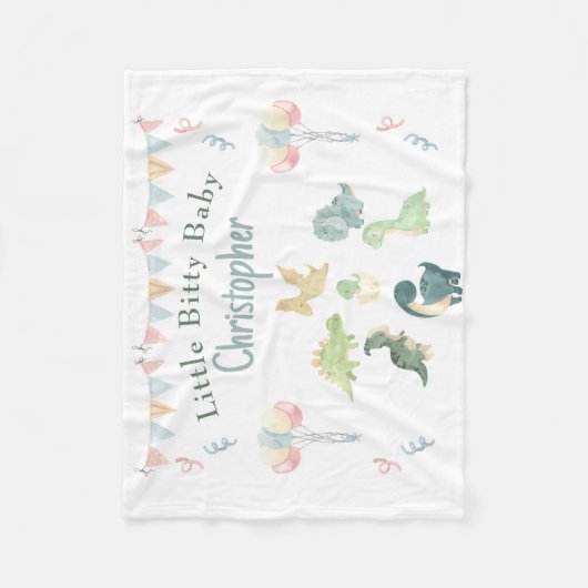 Cute Dino Waterverf Persoonlijk Blauwgroen Blauw B Fleece Deken (Voorkant)