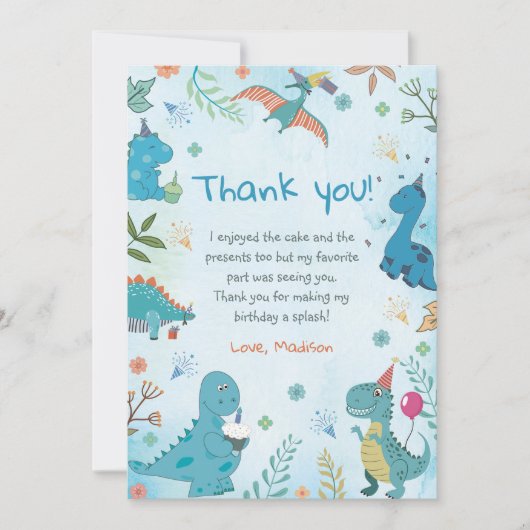 Cute Dinosaur 1e verjaardag Bedankkaart (Voorkant)