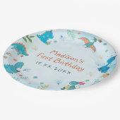 Cute Dinosaur 1e verjaardag Papieren Bordje (Gekanteld)