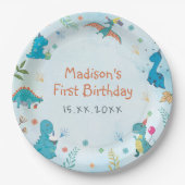 Cute Dinosaur 1e verjaardag Papieren Bordje (Voorkant)