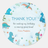 Cute Dinosaur 1e verjaardag Ronde Sticker (Voorkant)