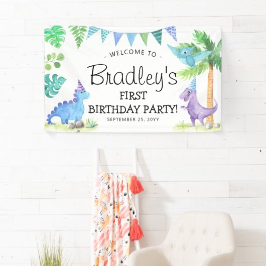 Cute Dinosaur 1e verjaardag Spandoek (Insitu)