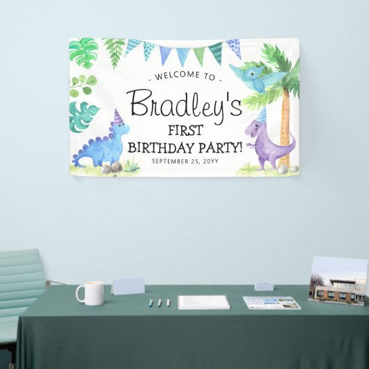 Cute Dinosaur 1e verjaardag Spandoek (Beurs)