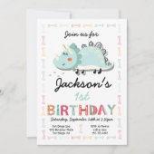 Cute Dinosaur 1st Birthday Party Invitation Kaart (Voorkant)