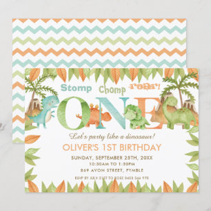 Cute Dinosaur 1st Birthday Party van de grafische  Kaart