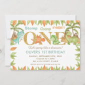 Cute Dinosaur 1st Birthday Party van de grafische  Kaart (Voorkant)