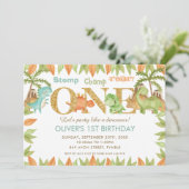 Cute Dinosaur 1st Birthday Party van de grafische  Kaart (Staand voorkant)