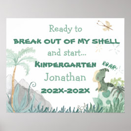 Cute Dinosaur 1st Day School Photo Op Sign Poster