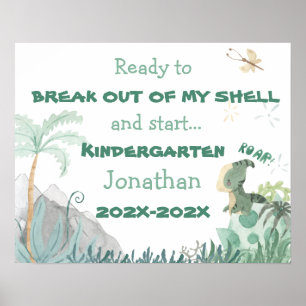 Cute Dinosaur 1st Day School Photo Op Sign Poster