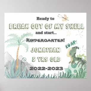 Cute Dinosaur 1st Day School Photo Op Sign Poster