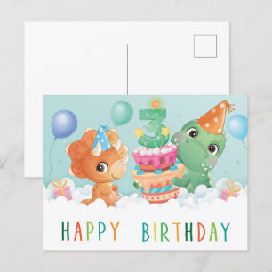 Cute dinosaur 3de verjaardagskaart briefkaart