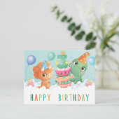 Cute dinosaur 3de verjaardagskaart briefkaart (Staand voorkant)
