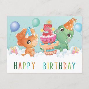 Cute dinosaur 5e verjaardagskaart briefkaart