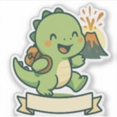 Cute Dinosaur Adventure with Volcano – Personalize Sticker (Voorkant)