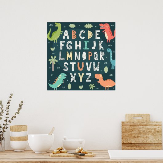 Cute Dinosaur Alphabet Letters Kinder ABC Poster (Keuken)