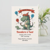 Cute Dinosaur and her Baby - Child Birthday Party Kaart (Staand voorkant)