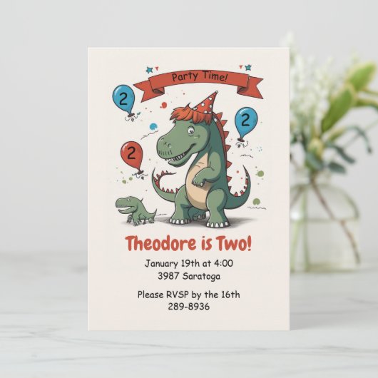 Cute Dinosaur and her Baby - Child Birthday Party Kaart (Staand voorkant)
