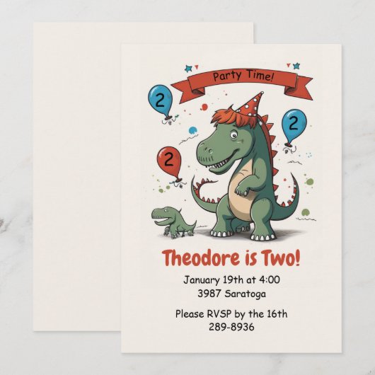 Cute Dinosaur and her Baby - Child Birthday Party Kaart (Voorkant / Achterkant)