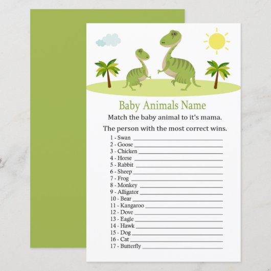 Cute Dinosaur Baby Animals Name Game (Voorkant / Achterkant)