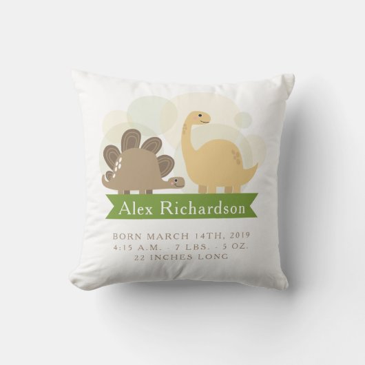 Cute Dinosaur Baby Birth Announcement Pillow Kussen (Voorkant)