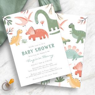Cute Dinosaur Baby Borrel Uitnodiging