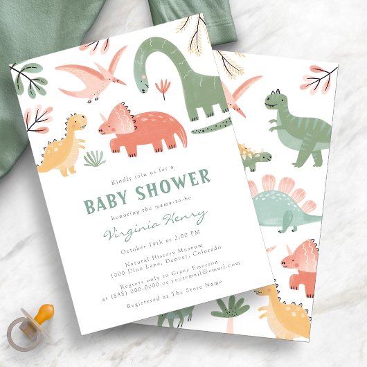 Cute Dinosaur Baby Borrel Uitnodiging