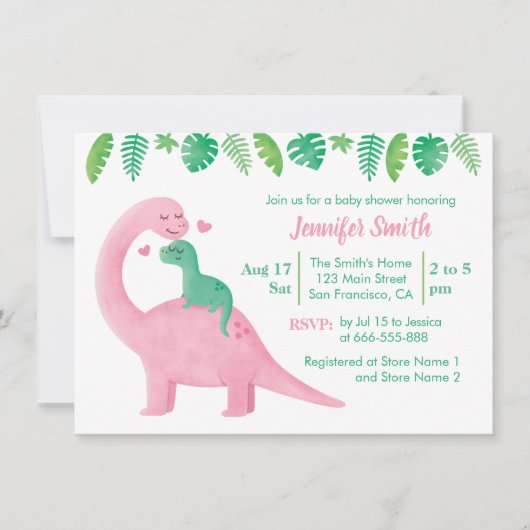 Cute Dinosaur Baby en mam Baby shower Kaart (Voorkant)