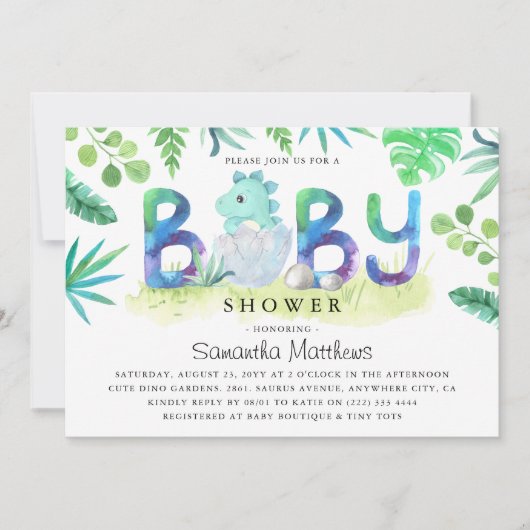 Cute Dinosaur BABY Invitation Kaart (Voorkant)
