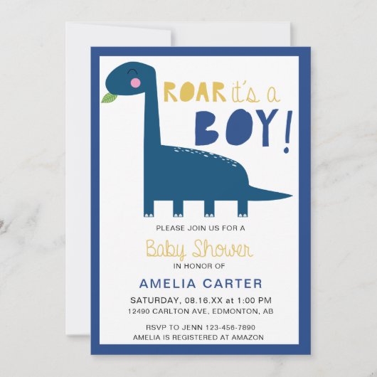 Cute Dinosaur baby shower Boy Blue Modern Kaart (Voorkant)