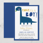 Cute Dinosaur baby shower Boy Blue Modern Kaart (Voorkant / Achterkant)
