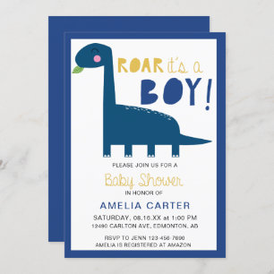 Cute Dinosaur baby shower Boy Blue Modern Kaart