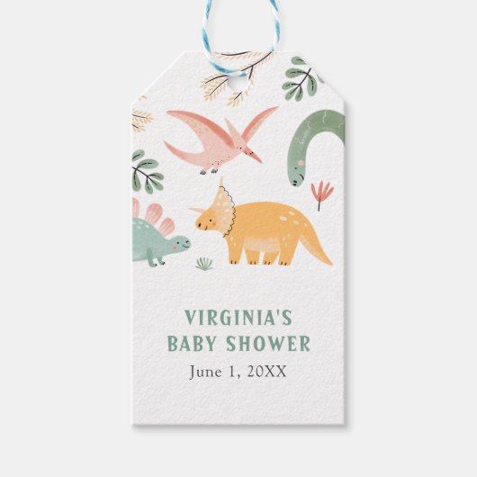 Cute Dinosaur Baby Shower Cadeautag Cadeaulabel (Voorkant)