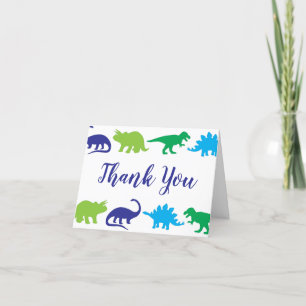 Cute Dinosaur Baby shower Dino Blue en Green Boy Bedankkaart