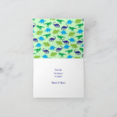 Cute Dinosaur Baby shower Dino Blue en Green Boy Bedankkaart (Binnen)