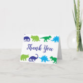 Cute Dinosaur Baby shower Dino Blue en Green Boy Bedankkaart (Voorkant)