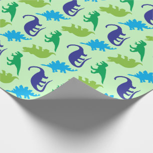 Cute Dinosaur Baby shower Dino Blue en Green Boy Cadeaupapier